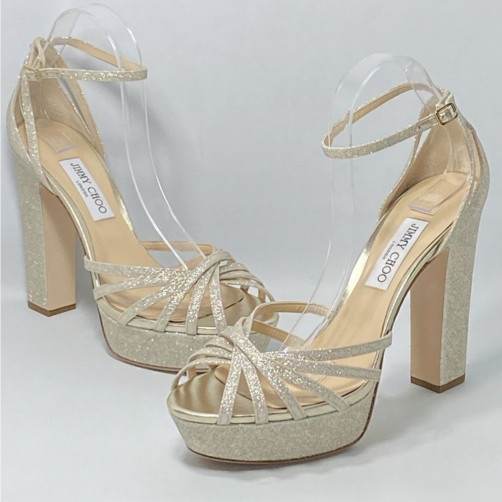 Jimmy Choo Isra 120MM Glitter Platform Sandals size 42